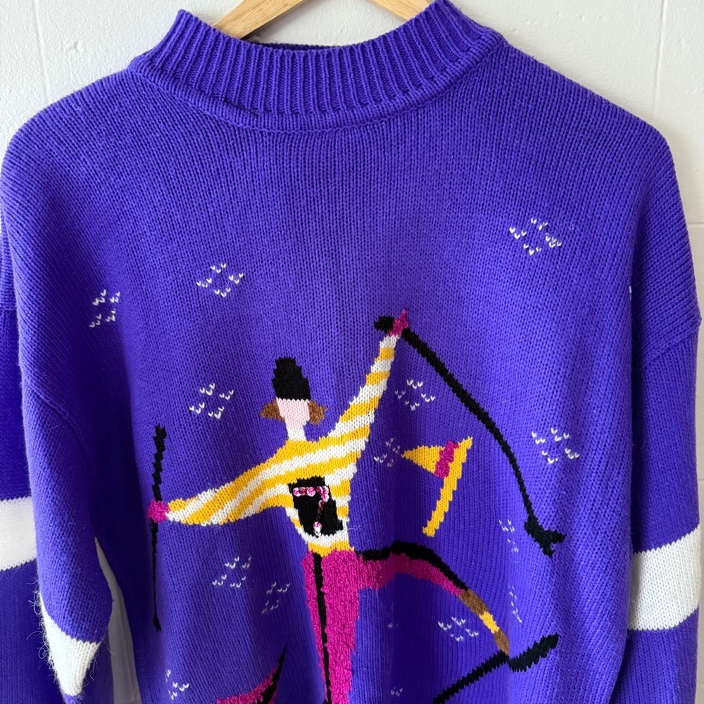 Vintage | Retro Vintage Purple Skier Knit Colorful Sweater | Mediun - Picture 4 of 6